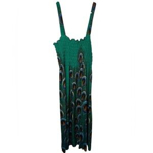 Green Peacock Print Tank Dress Beach Coverup